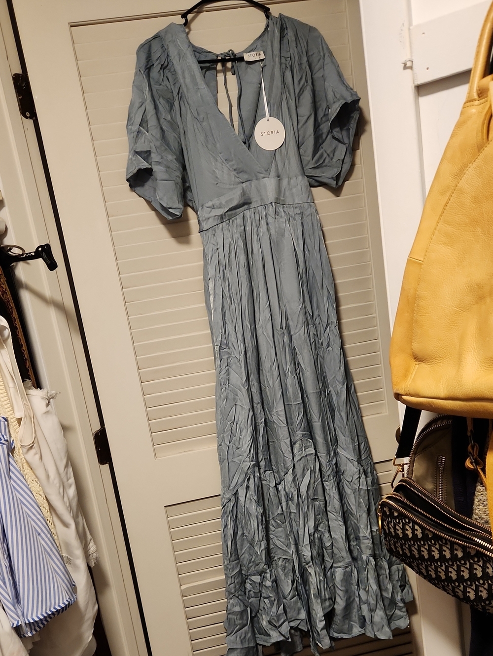 Storia Dusty Blue V-Neck Tiered Maxi Dress